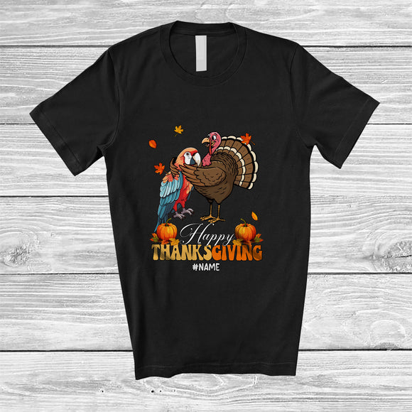 MacnyStore - Personalized Custom Name Happy Thanksgiving; Lovely Parrot Hugs Turkey Fall; Friends T-Shirt