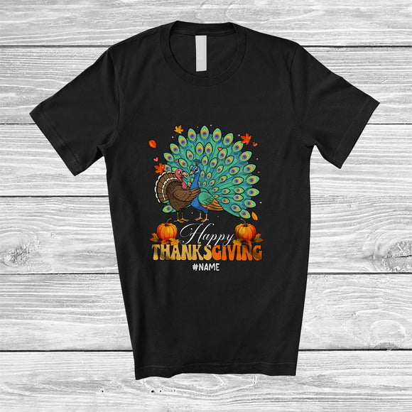 MacnyStore - Personalized Custom Name Happy Thanksgiving; Lovely Peacock Hugs Turkey Fall; Friends T-Shirt