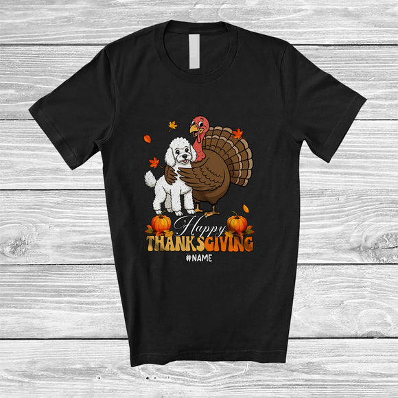 MacnyStore - Personalized Custom Name Happy Thanksgiving; Lovely Poodle Hugs Turkey Fall; Friends T-Shirt