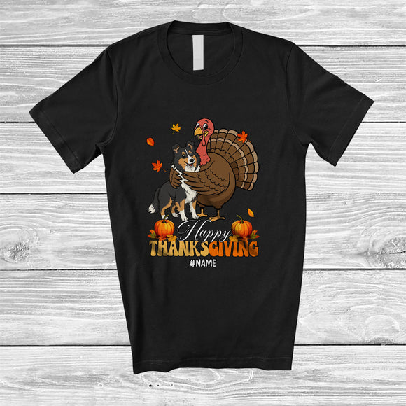MacnyStore - Personalized Custom Name Happy Thanksgiving; Lovely Shelties Hugs Turkey Fall; Friends T-Shirt