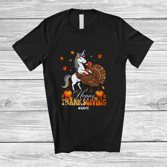 MacnyStore - Personalized Custom Name Happy Thanksgiving; Lovely Unicorn Hugs Turkey Fall; Friends T-Shirt