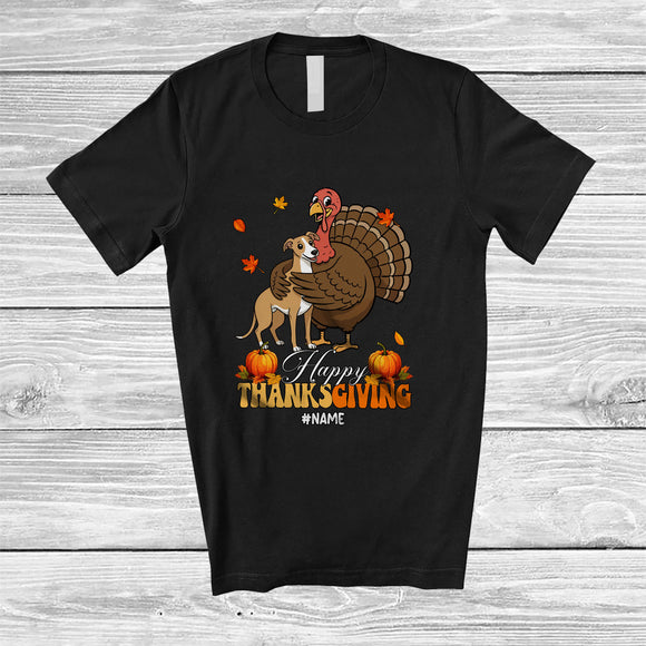 MacnyStore - Personalized Custom Name Happy Thanksgiving; Lovely Whippet Hugs Turkey Fall; Friends T-Shirt