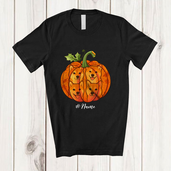 MacnyStore - Personalized Custom Name Fall Shiba Inu Pumpkin; Happy Thanksgiving Halloween Family T-Shirt
