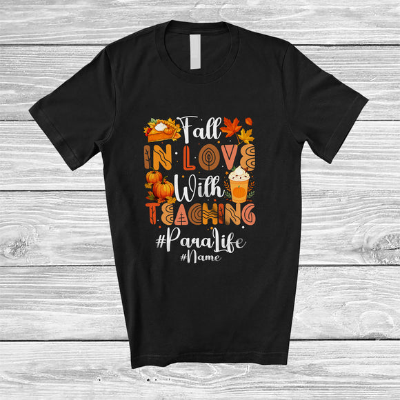 MacnyStore - Personalized Custom Name Para In Love With Teaching; Happy Thanksgiving Fall Para Teacher T-Shirt