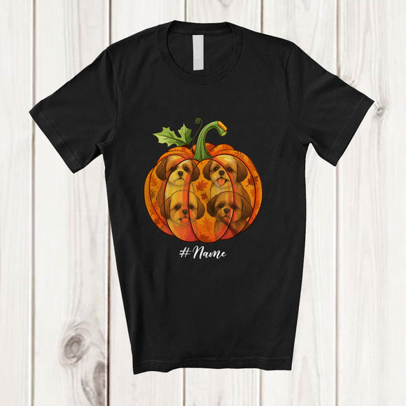MacnyStore - Personalized Custom Name Fall Shih Tzu Pumpkin; Happy Thanksgiving Halloween Family T-Shirt