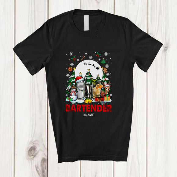 MacnyStore - Personalized Custom Name Bartender; Joyful Christmas Reindeer Snowman; Proud Jobs Family T-Shirt