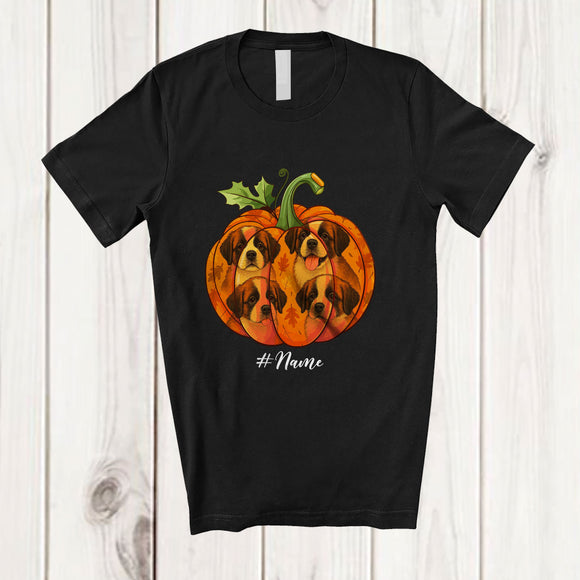MacnyStore - Personalized Custom Name Fall St. Bernard Pumpkin; Happy Thanksgiving Halloween Family T-Shirt