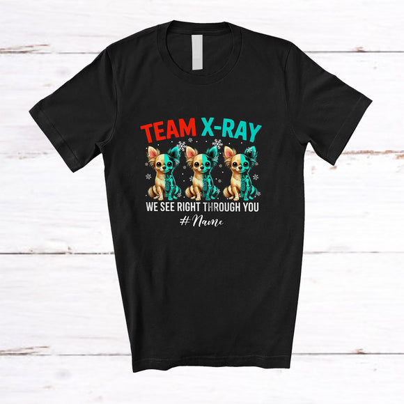 MacnyStore - Personalized Custom Name Team X-Ray; Joyful Christmas Three Skeleton Chihuahua Owner Lover T-Shirt