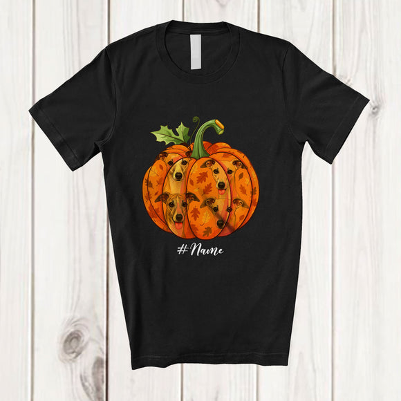 MacnyStore - Personalized Custom Name Fall Whippet Pumpkin; Happy Thanksgiving Halloween Family T-Shirt