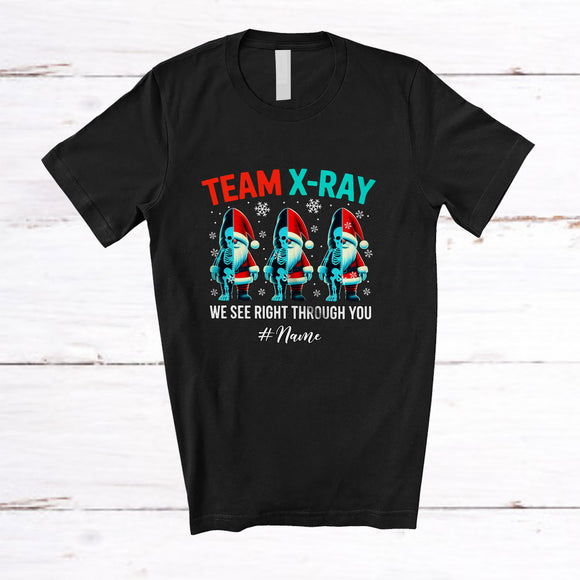 MacnyStore - Personalized Custom Name Team X-Ray; Joyful Christmas Three Skeleton Gnome Owner Lover T-Shirt