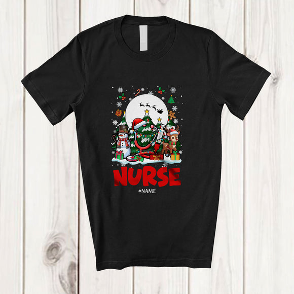 MacnyStore - Personalized Custom Name Nurse; Joyful Christmas Reindeer Snowman; Proud Jobs Family T-Shirt