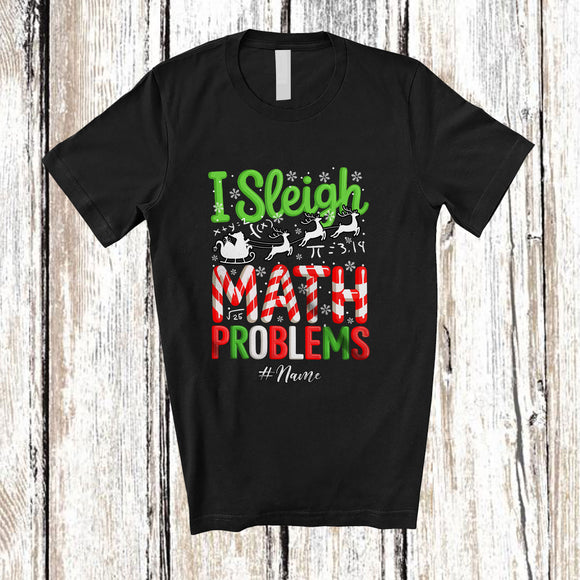 MacnyStore - Personalized Custom Name I Sleigh Math Problems; Cheerful Christmas Santa Math Teacher T-Shirt