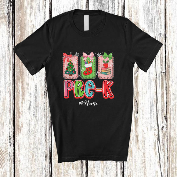 MacnyStore - Personalized Custom Name Pre-K; Lovely Christmas Tree Sock Books; Teacher Appreciation T-Shirt