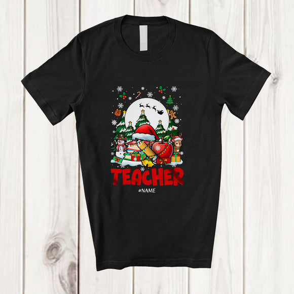 MacnyStore - Personalized Custom Name Teacher; Joyful Christmas Reindeer Snowman; Proud Jobs Family T-Shirt