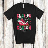 MacnyStore - Personalized Custom Name Slay Or Sleigh; Humorous Christmas Pink Sleigh Santa; Family Group T-Shirt