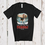 MacnyStore - Personalized Custom Name This The Season; Joyful Christmas Santa Beagle Hunting Hunter T-Shirt
