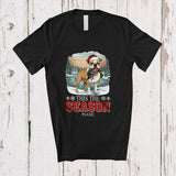 MacnyStore - Personalized Custom Name This The Season; Joyful Christmas Santa Bulldog Hunting Hunter T-Shirt
