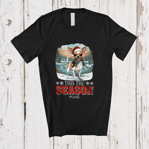 MacnyStore - Personalized Custom Name This The Season; Joyful Christmas Santa Chihuahua Hunting Hunter T-Shirt