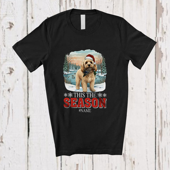 MacnyStore - Personalized Custom Name This The Season; Joyful Christmas Santa Cockapoo Hunting Hunter T-Shirt