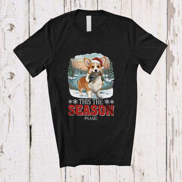 MacnyStore - Personalized Custom Name This The Season; Joyful Christmas Santa Corgi Hunting Hunter T-Shirt
