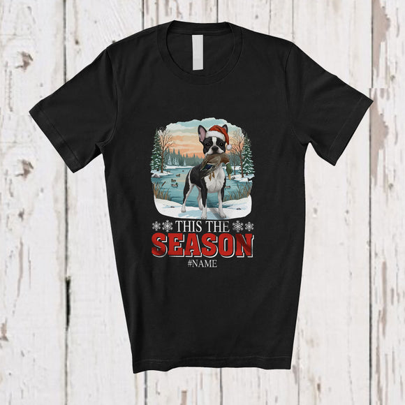 MacnyStore - Personalized Custom Name This The Season; Joyful Christmas Santa French Bulldog Hunting T-Shirt