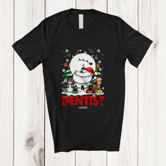 MacnyStore - Personalized Custom Name Dentist; Joyful Christmas Reindeer Snowman; Proud Jobs Family T-Shirt