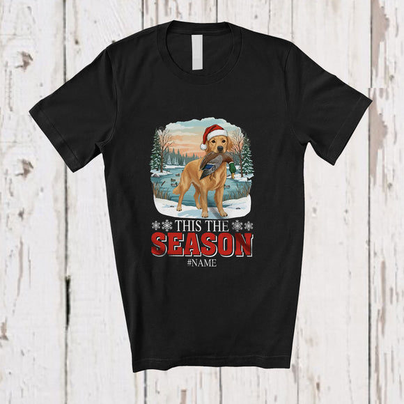 MacnyStore - Personalized Custom Name This The Season; Joyful Christmas Santa Golden Retriever Hunting T-Shirt