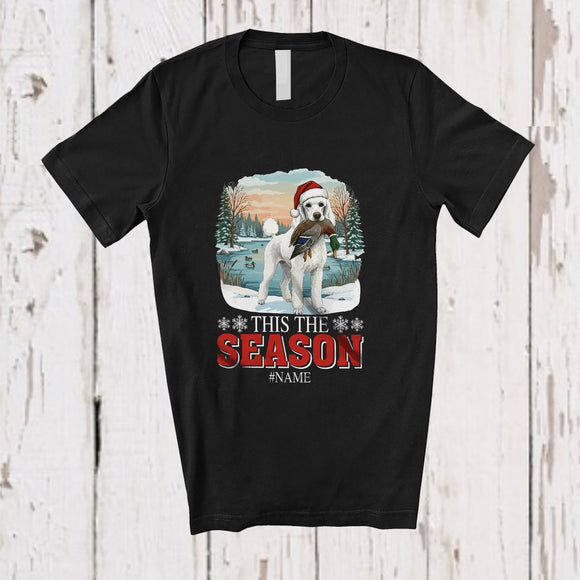 MacnyStore - Personalized Custom Name This The Season; Joyful Christmas Santa Poodle Hunting Hunter T-Shirt