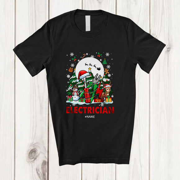 MacnyStore - Personalized Custom Name Electrician; Joyful Christmas Reindeer Snowman; Proud Jobs Family T-Shirt