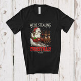 MacnyStore - Personalized Custom Name We're Stealing Christmas; Amusing Santa Cat Sleigh Reindeer T-Shirt