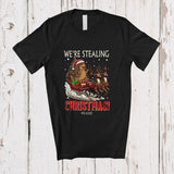 MacnyStore - Personalized Custom Name We're Stealing Christmas; Amusing Santa Dachshund Sleigh Reindeer T-Shirt