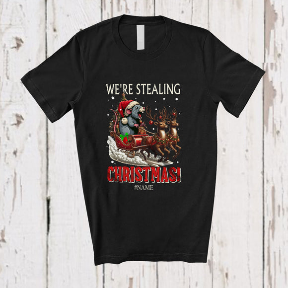 MacnyStore - Personalized Custom Name We're Stealing Christmas; Amusing Santa Rat Feral Sleigh Reindeer T-Shirt