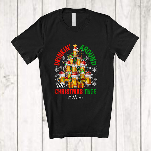 MacnyStore - Personalized Custom Name Drinkin' Around The Christmas Tree; Humorous X-mas Beer Drunker T-Shirt