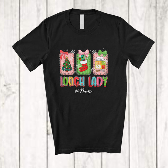 MacnyStore - Personalized Custom Name Lunch Lady Team; Lovely Christmas Sock Tree Collection; Family Group T-Shirt
