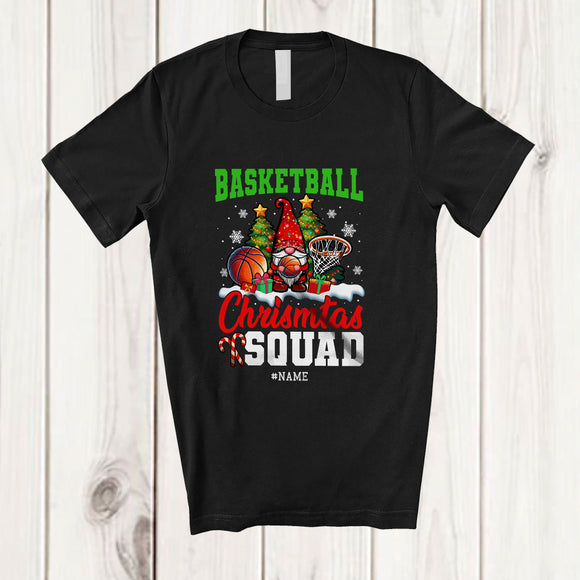 MacnyStore - Personalized Custom Name Basketball Christmas Squad; Awesome X-mas Tree Gnome Sport Player T-Shirt