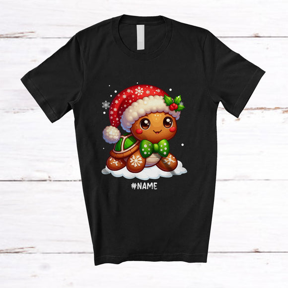 MacnyStore - Personalized Custom Name Santa Gingerbread Turtle; Amazing Christmas Snowing Animal Lover T-Shirt