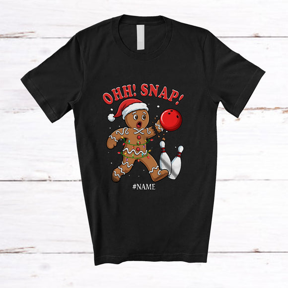 MacnyStore - Personalized Custom Name Ohh Snap; Amusing Christmas Gingerbread Playing Bowling Player T-Shirt
