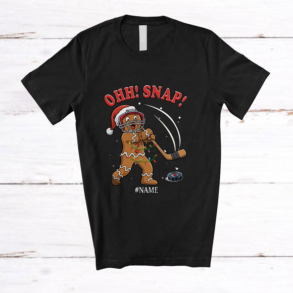 MacnyStore - Personalized Custom Name Ohh Snap; Amusing Christmas Gingerbread Playing Hockey Player T-Shirt