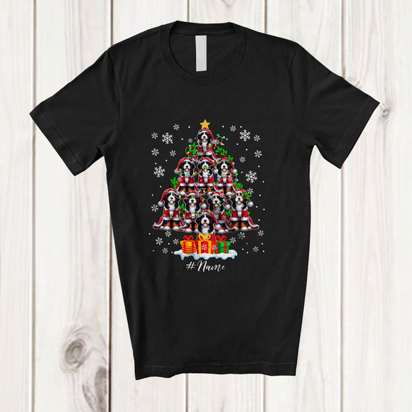 MacnyStore - Personalized Custom Name Bernedoodles Santa As Christmas Tree; Lovely X-mas Lights Family T-Shirt