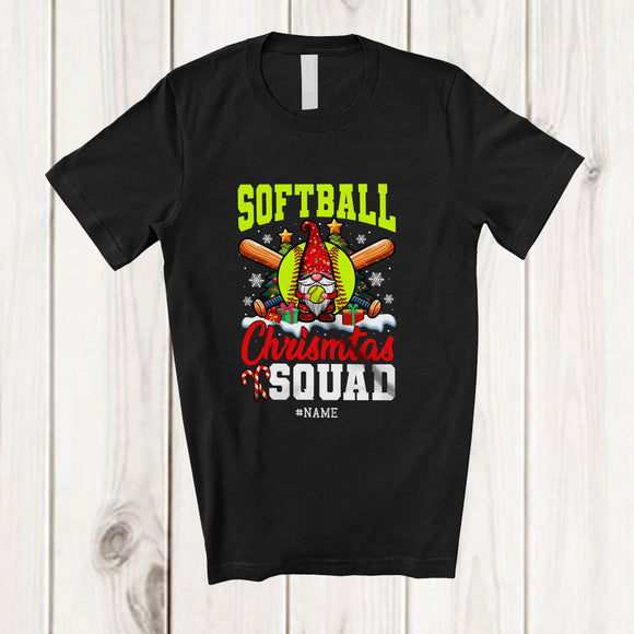 MacnyStore - Personalized Custom Name Softball Christmas Squad; Awesome X-mas Tree Gnome Sport Player T-Shirt