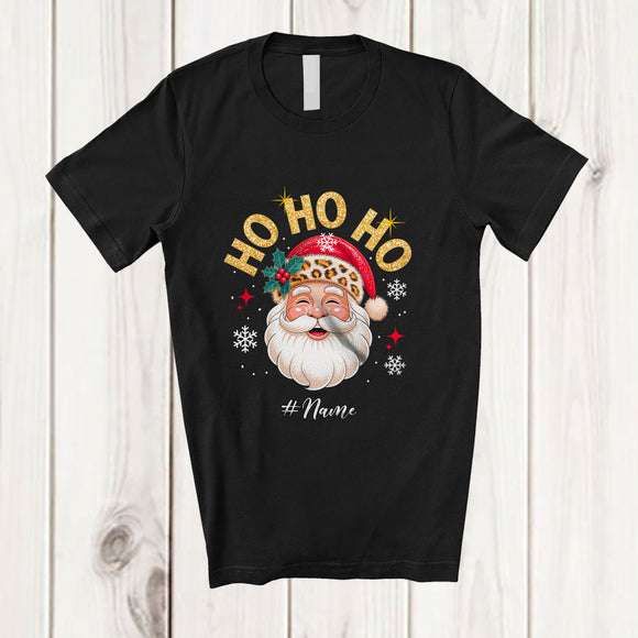 MacnyStore - Personalized Custom Name 3Ho; Humorous Christmas Santa Face Leopard Snowing Family T-Shirt