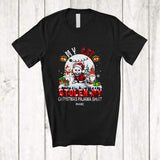 MacnyStore - Personalized Custom Name Cat Stolen My Christmas Pajama Shirt; Joyful Moon Santa Gnome T-Shirt