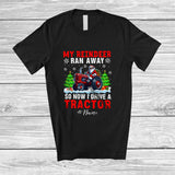 MacnyStore - Personalized Custom Name Reindeer Ran Away I Drive A Tractor; Joyful Christmas Santa Driver T-Shirt