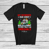 MacnyStore - Personalized Custom Name Reindeer Ran Away I Drive An Ambulance; Joyful Christmas Santa Driver T-Shirt