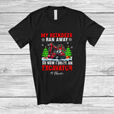 MacnyStore - Personalized Custom Name Reindeer Ran Away I Drive An Excavator; Joyful Christmas Santa Driver T-Shirt
