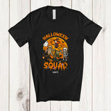 MacnyStore - Personalized Custom Name Halloween Squad; Creepy Moon Witch Zombie Cat Carved Pumpkin T-Shirt