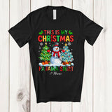 MacnyStore - Personalized Custom Name My Christmas Pajama Shirt; Adorable Snowman Snow X-mas Tree Lights T-Shirt
