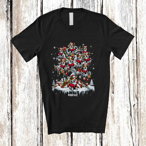 MacnyStore - Personalized Custom Name Corgi Santa On Christmas Tree Snow; Lovely Winter Family T-Shirt