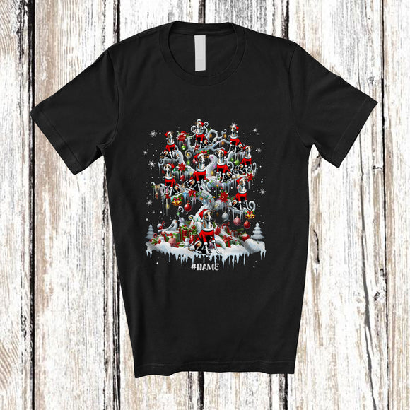 MacnyStore - Personalized Custom Name Whippet Santa On Christmas Tree Snow; Lovely Winter Family T-Shirt