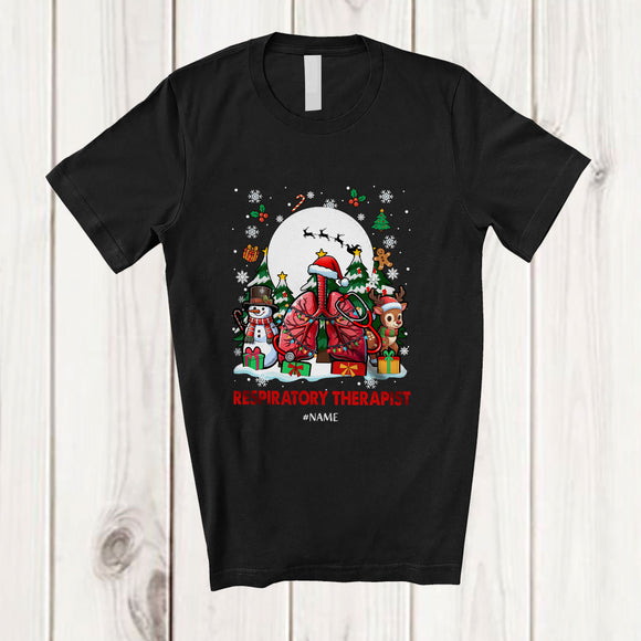 MacnyStore - Personalized Custom Name Respiratory Therapist; Joyful Christmas Reindeer Snowman; Proud Jobs T-Shirt
